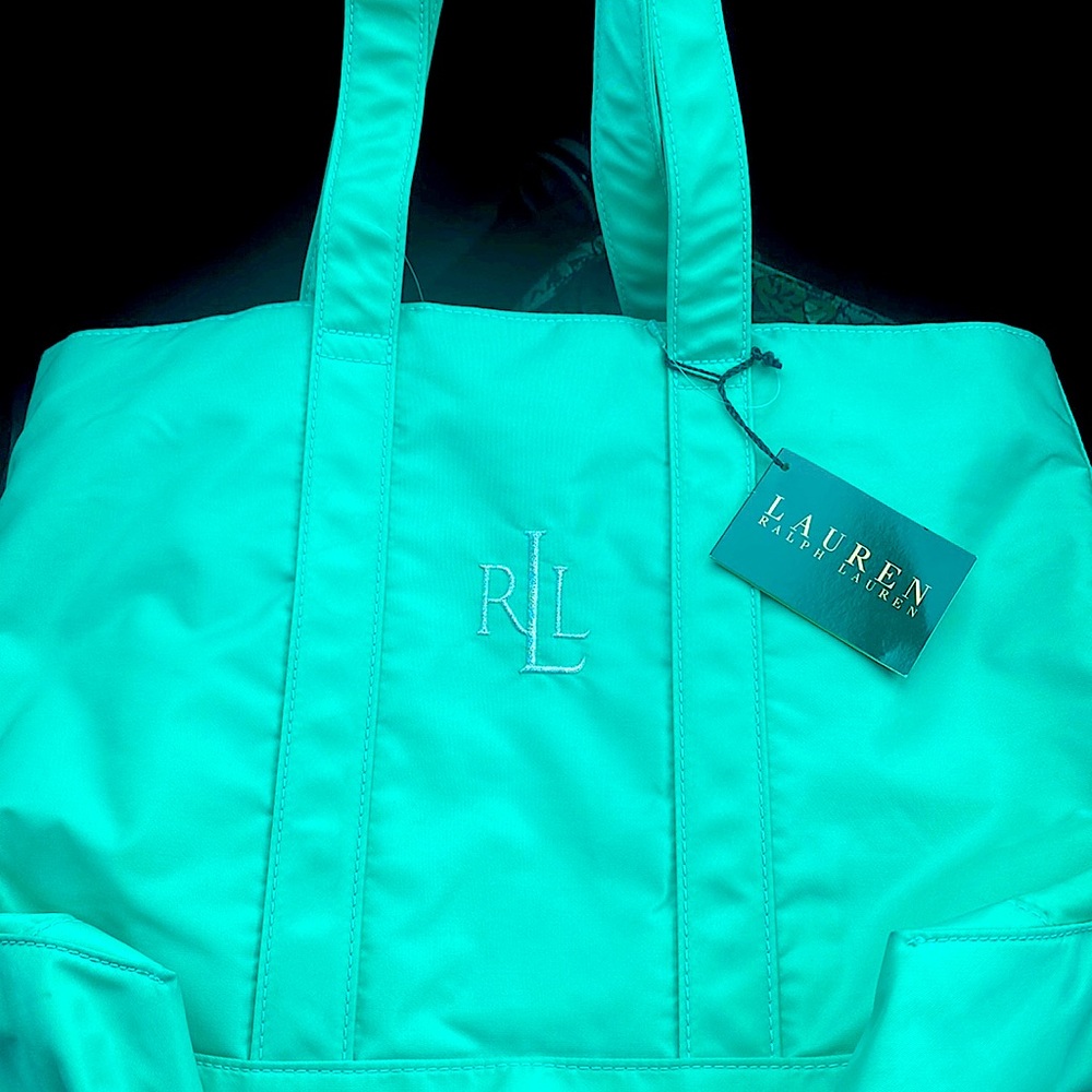 NWT Ralph Lauren Nylon Tote in jade mint green